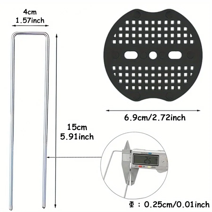 20Pcs U-Shaped Garden Stakes with 20Pcs 3-Hole Washers - Easy-Install Turf Nails for Weed Fabric Tents Lawn Turf Outdoor DDJ