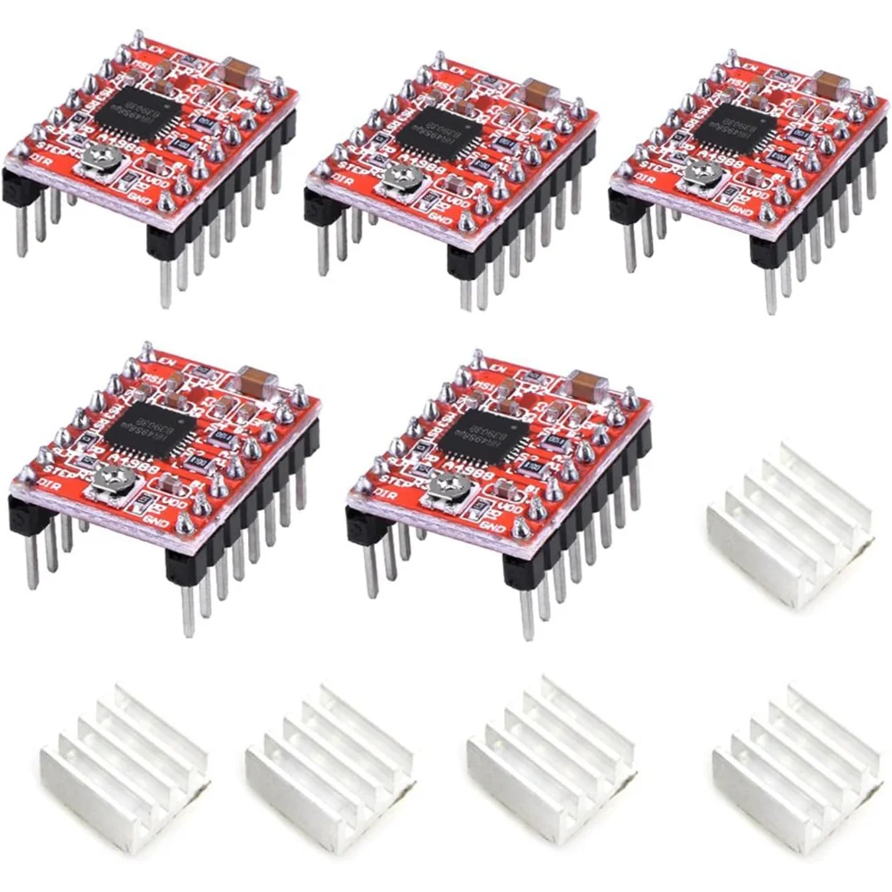 A4988 Stepper Motor Driver Module with Heat Sink,Adjustable Current Control for 3D Printer Mendel Huxley,Compatible with Arduino