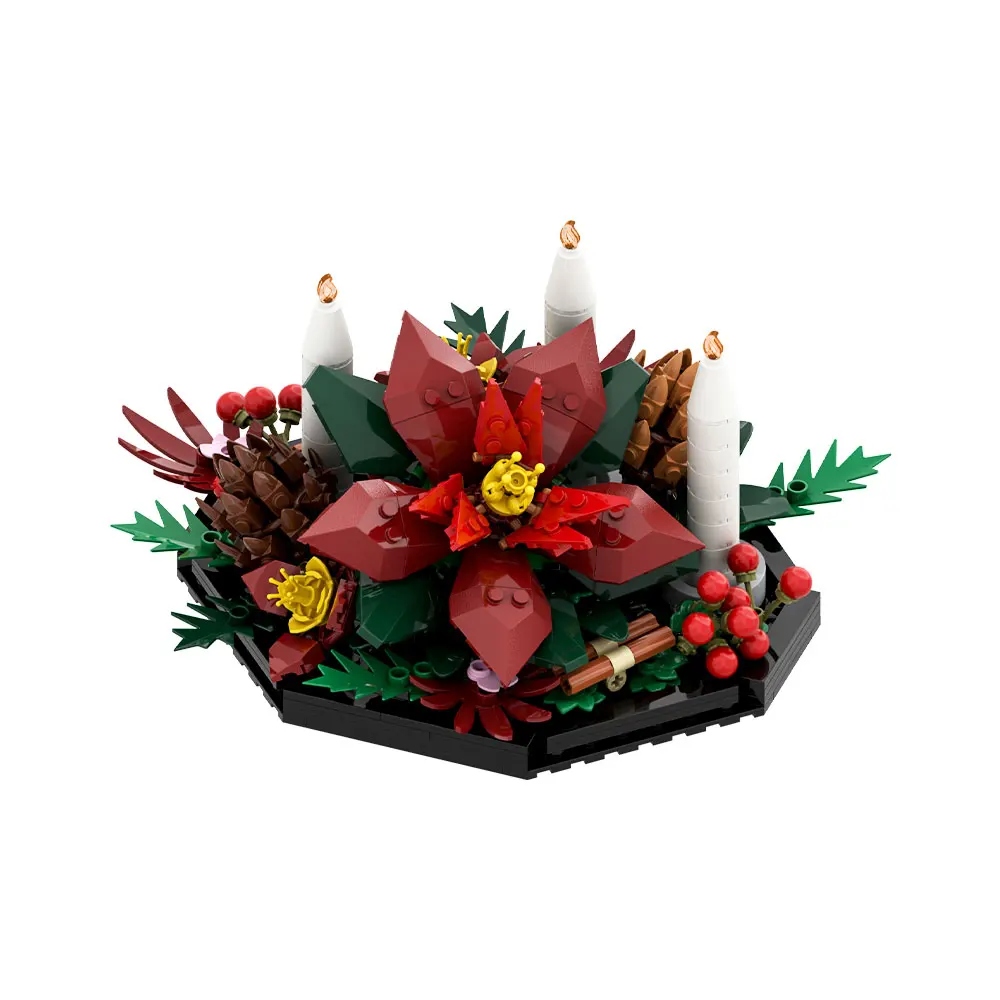 Christmas Table Decor Building Blocks Kit Candle Pinecone Berries Holly Leaves Table Centerpiece Home Display Toy Adult Gift