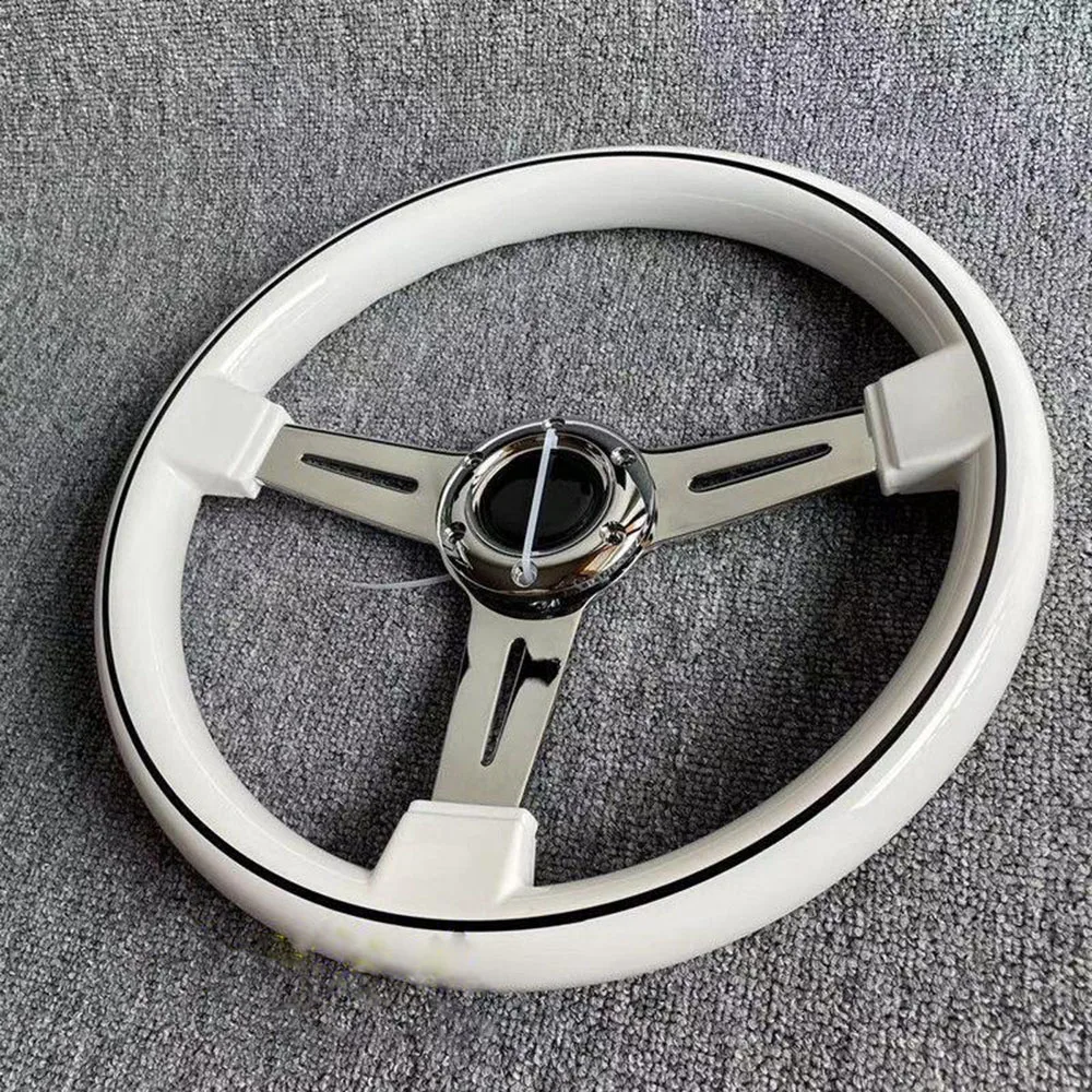 14-дюймовый белый ABS вогнутый черный линейный гоночный руль, детали для модификации автомобиля, гальваническое рулевое колесо, универсальное