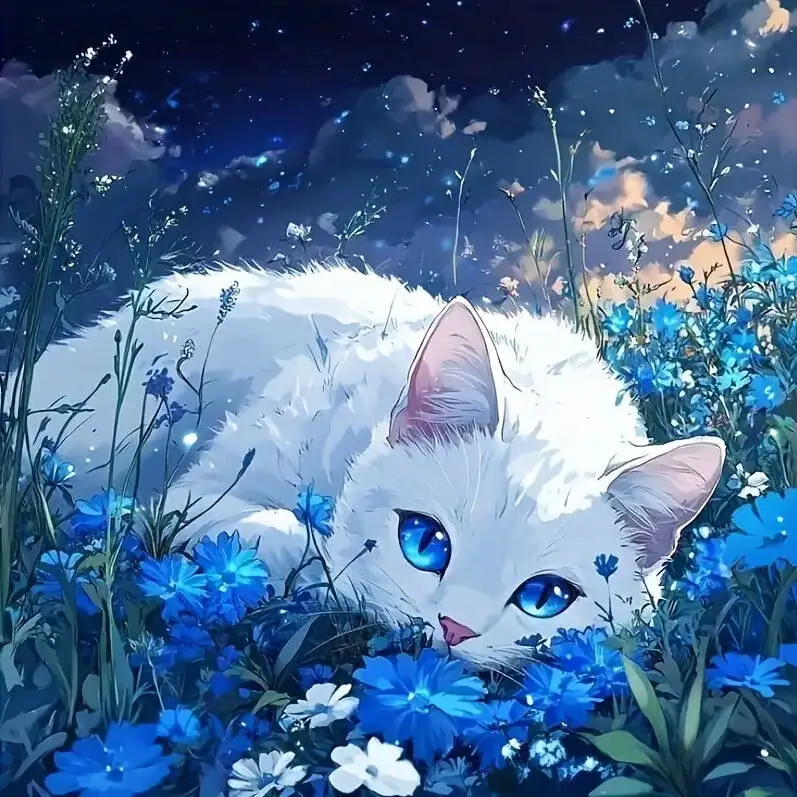 Peinture à l'huile numérique sur toile « Le chat sous la lumière de la lune », décoration murale pour salon, cadeau fait main à faire soi-même
