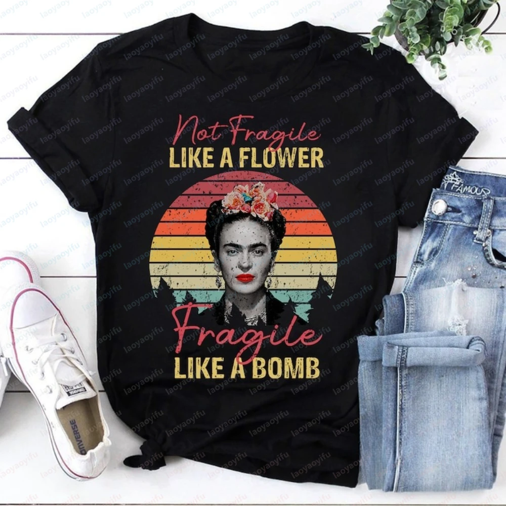 Not Fragile Like A Flower Fragile Like A  Frida Kahlo T-Shirt Frida Kahlo Mexican Feminist Shirt Graphic T Shirts Y2k Tops