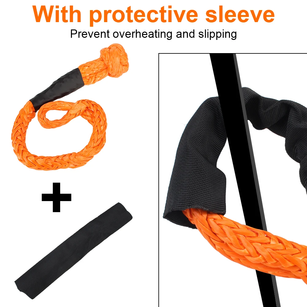 Tow Strap 38000 lbs Off Road Towing Ropes with Protective Sleeve Synthetic Fiber Car Trailer Pull Rope Soft Shackle