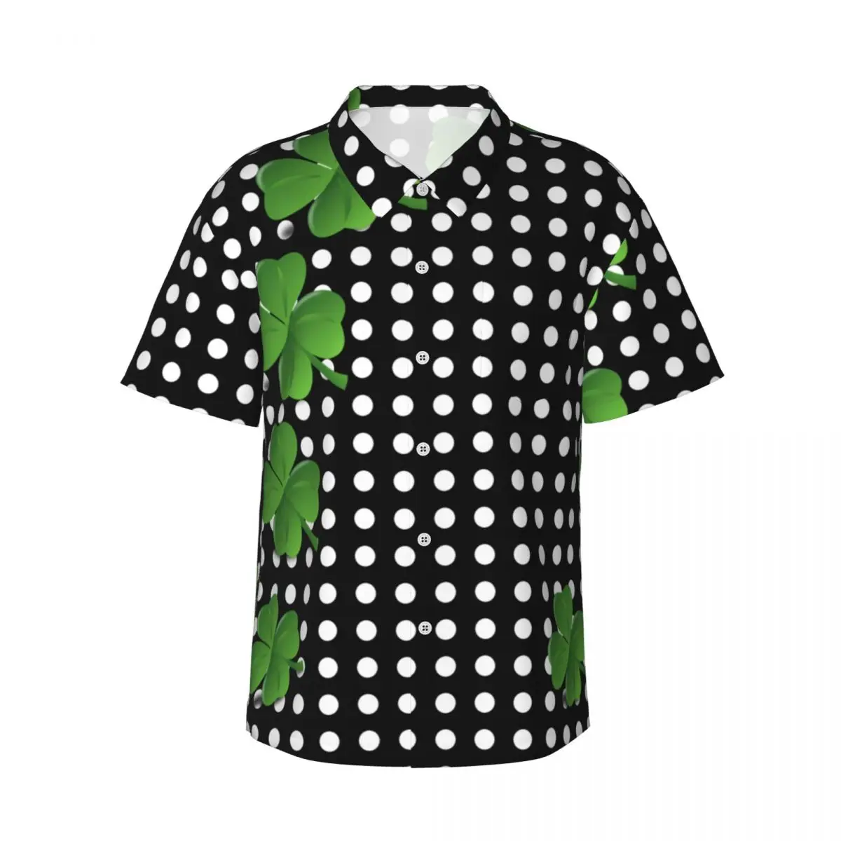 

Black White Polka Dot Beach Shirt St Patricks Day Irish Shamrocks Hawaii Casual Shirts Man Loose Blouses Street Style Clothing