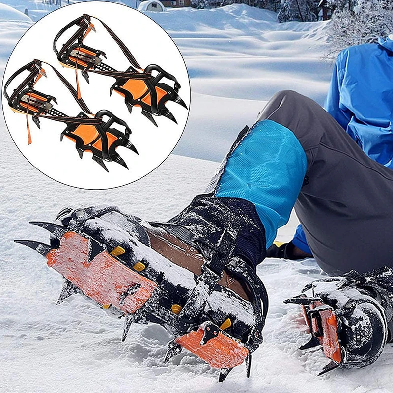 Climbing Anti-Slip Gripper Shoe Covers 12 Tooth Ice Snow Crampons Spike Cleats Stainless Steel Snow Skid Crampon Outdoor Skiing