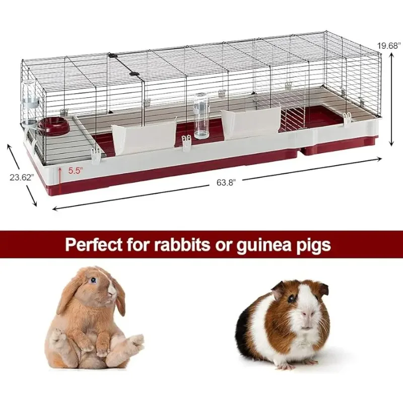 

Krolik XXL Rabbit Cage w/Wire Extension | Rabbit Cage Includes All Accessories & Measures 63.8L x 23.62W x 19.68H Inches | 1-Yea