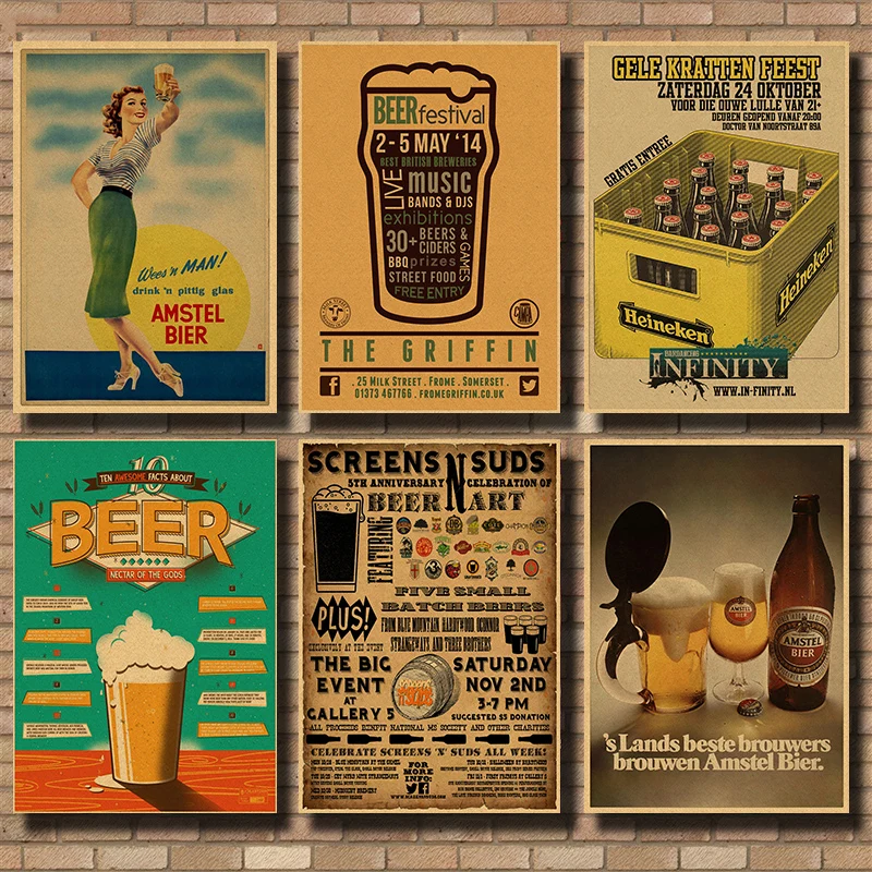 Funny Assortment of Beer Wine Collection Poster retro poster sticker kraft paper home decor bar wall decoration gift