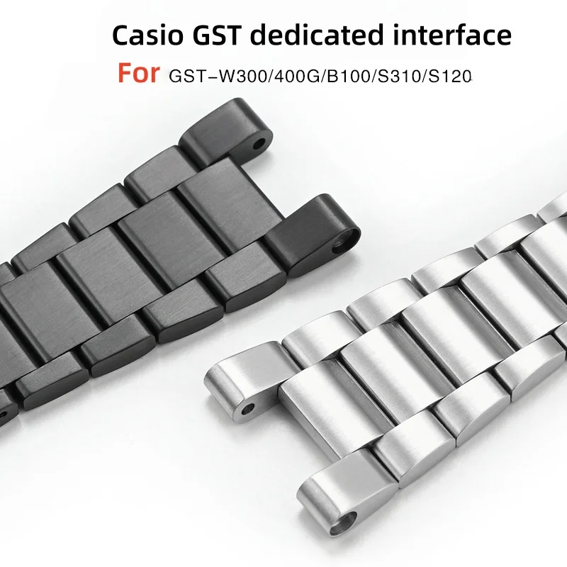 Men Watch Strap Solid Stainless Steel Folding Buckle Watchband For Casio G-Shock GST-B100 GST-S110 120 GST-W300 400 GST-W110 view 6
