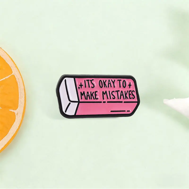 Fashion Commuter Gentle Healing English Slogan Brooch Pink Eraser Shaped Metal Badge Pin Gift For DIY Clothing Bags Accessories