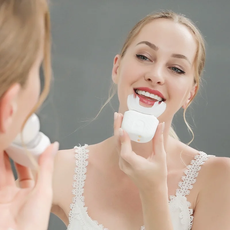 Chữ U Âm Bàn Chải Đánh Răng Điện 360 Độ Tự Động Thông Minh 3 Chế Độ Chải USB Bộ Cốc Sạc Làm Trắng Răng Ánh Sáng Xanh Dương