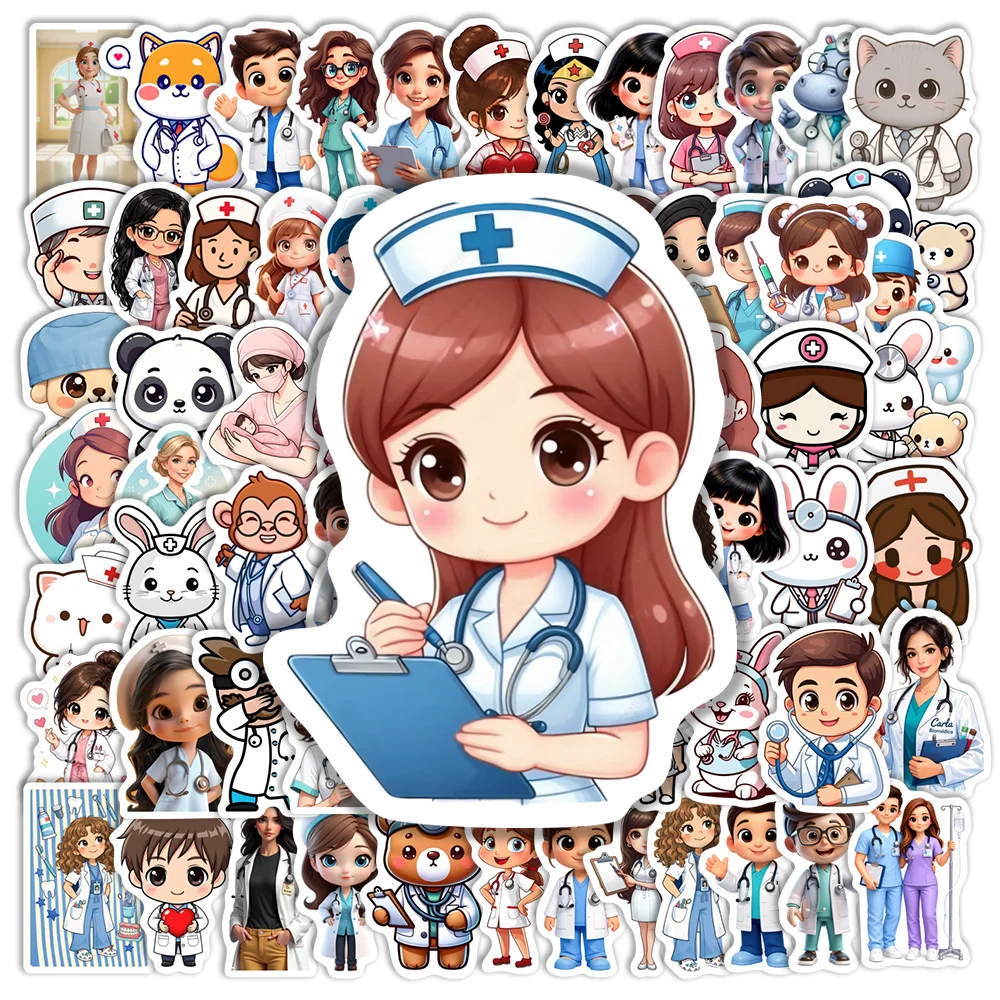 Cute Cartoon Doctor Nurse Stickers Waterproof Vinyl Decal KidsToys DIY Gift Decorative for Laptop Luggage Junk Journal Scrapbook