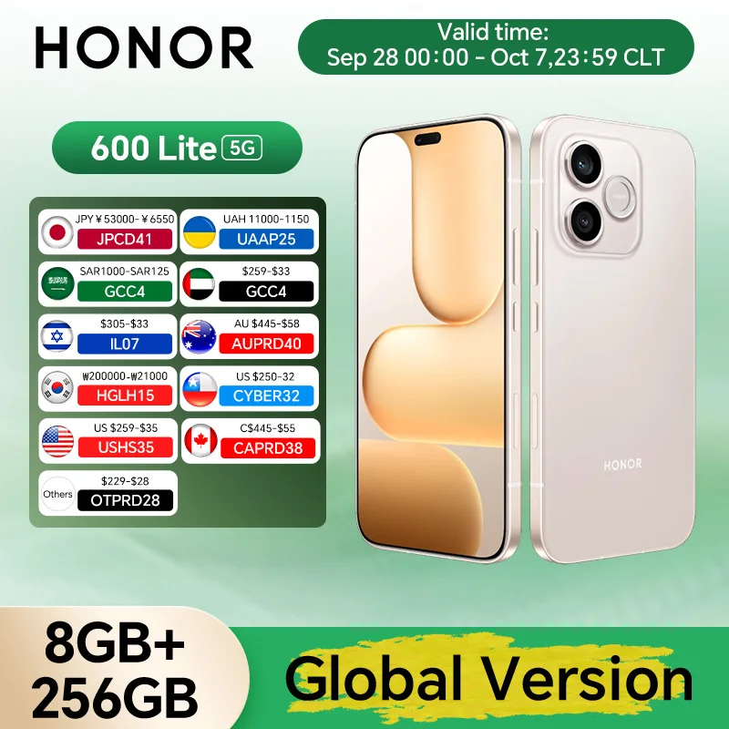 HONOR 600 Lite 5G Global Version, 8GB+256GB, 6.6'' AMOLED, 108MP Camera, 6520mAh 45W Fast Charge, NFC