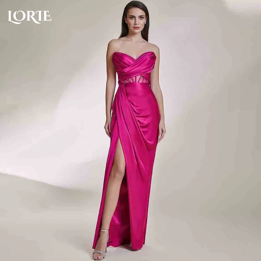 

LORIE Hot Pink Formal Evening Dresses with Slit Strapless Mermaid Prom Dress 2024 Backless Corset Ruched Sweetheart Party Dress