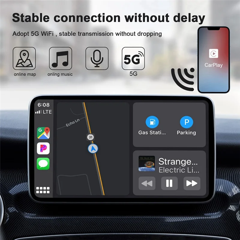 محول تلقائي Carplay 2 في 1، محول لاسلكي Carplay سريع تحويل سلكي إلى Carplay اللاسلكي