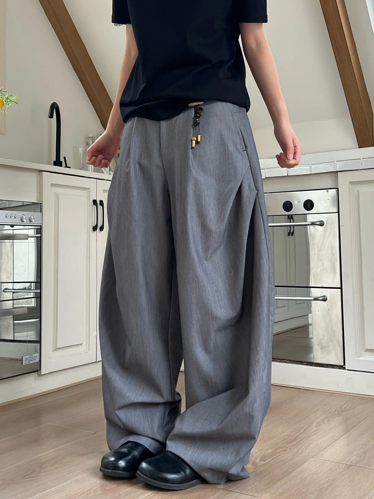 

High Waist Wide Leg Suit Pants Casual Gray Trousers for Men And Women Loose Floor Length Comfortable Polyester Business Pants