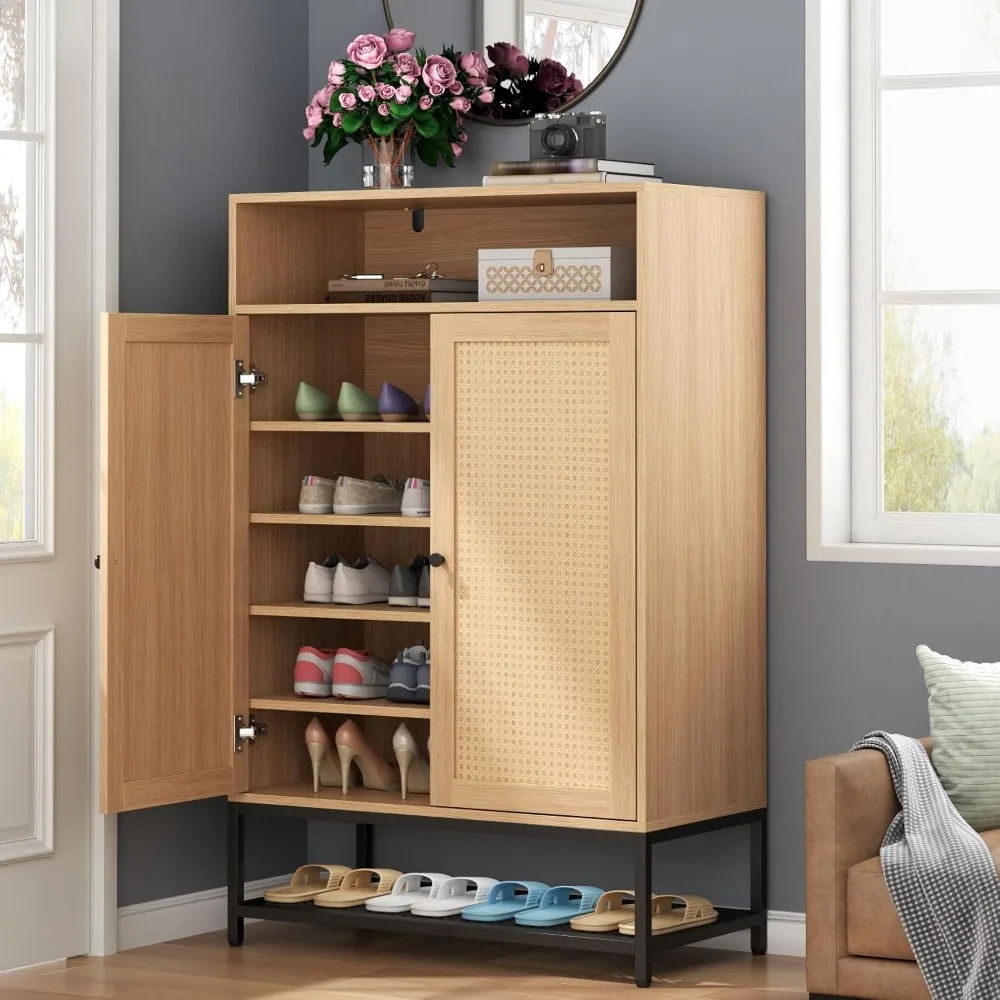 

Shoe Organizer with Doors, Shoe Storage Cabinet with Adjustable Shelves for Entryway, 7-Tier Entryway Shoe Rack Storage f