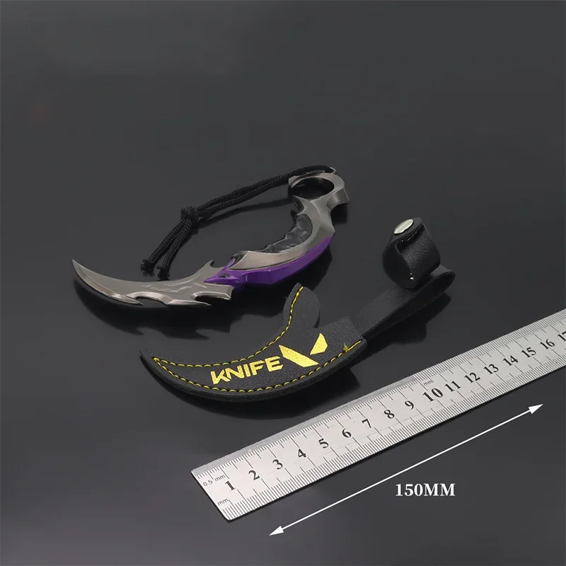 15cm/5.91in Valorant Melee Karambit with Holster Weapon Model Game Peripheral Claw Knife Metal Samurai Sword Desktop Crafts Toys