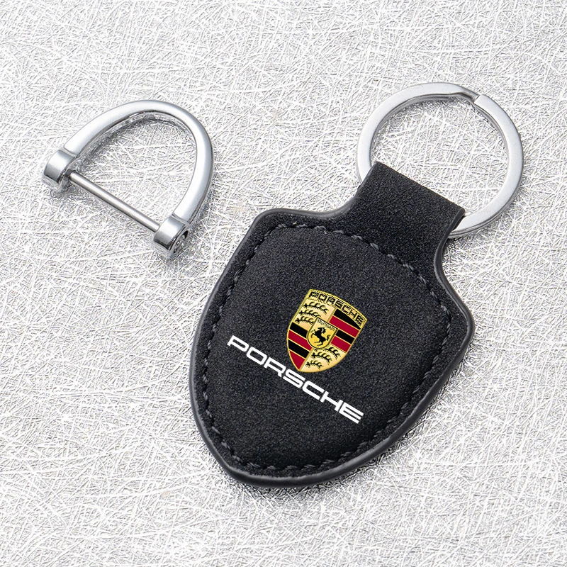 LLavero de gamuza para coche, llavero con escudo, colgante de modelado, regalos para Porsche Panamera Spyder Carrera Macan Boxster Cayman Cayenne Pajun