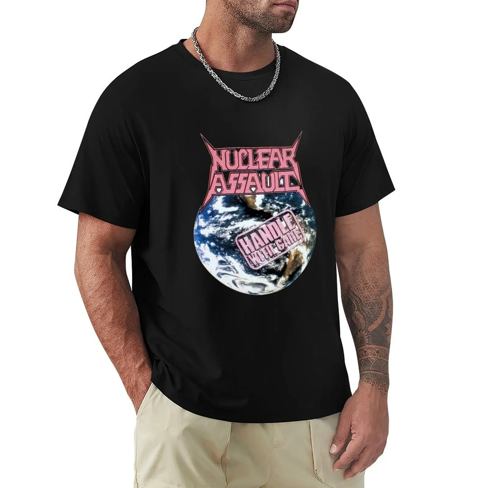 Nuclear Assault Handle with Care 1png T-Shirt Basic Plain Tee for Spring and Summer