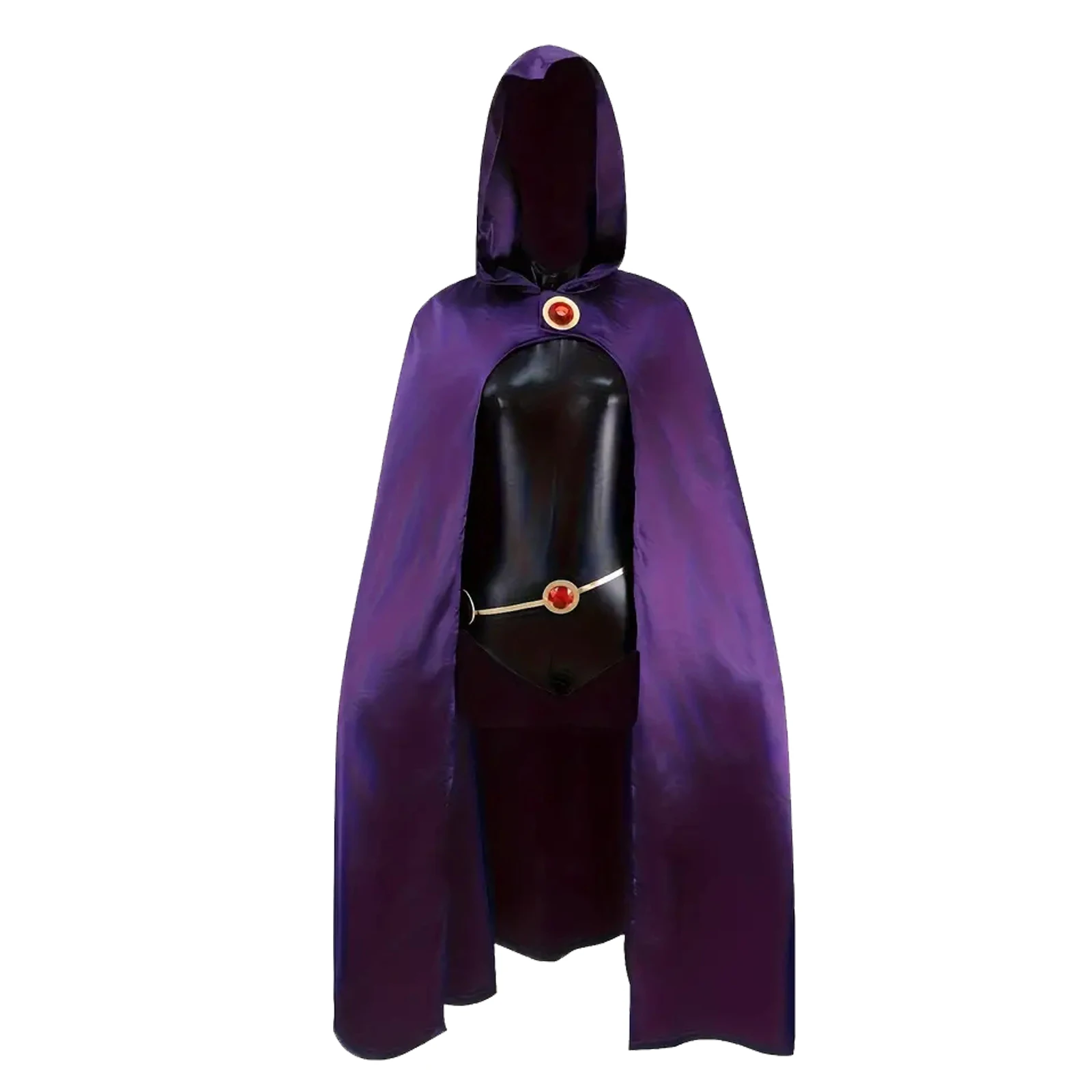 زي رافين التنكري، بدلة قفز نسائية بحزام مع عباءة أرجوانية بغطاء للرأس لزي الهالوين