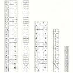 5-piece sewing ruler set, 3 x17 inches, 1.5 x17 inches, 3 x12 inches, 1.5 x10 inches, 1 x6 inches, acrylic ruler, DIY tool ruler