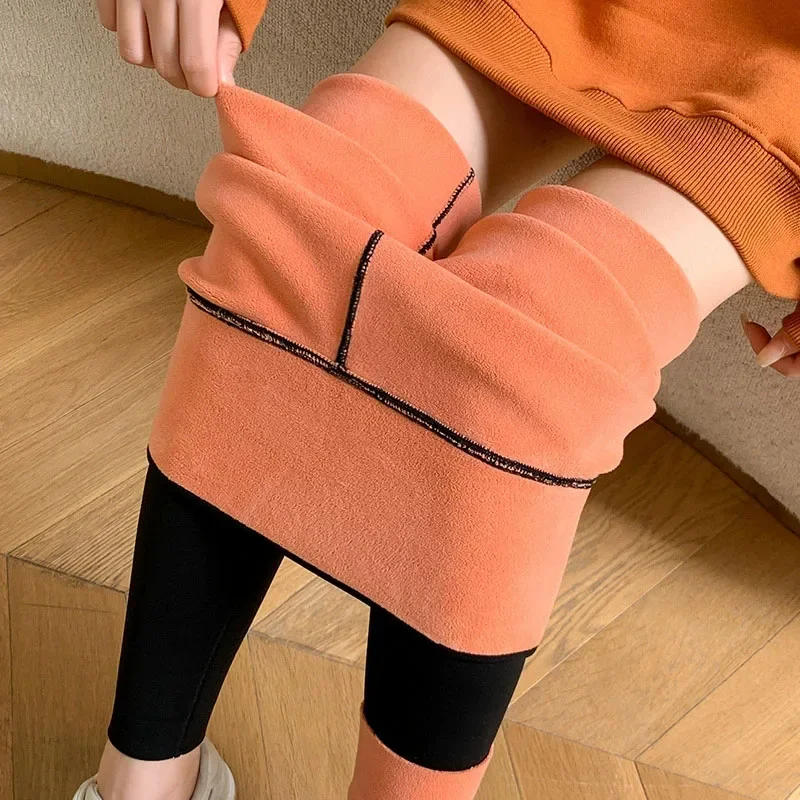 

Осень-зима плюс бархатные теплые леггинсы 2025 корейская мода эластичные брюки из акульей кожи с высокой талией сексуальные спортивные леггинсы для йоги и фитнеса