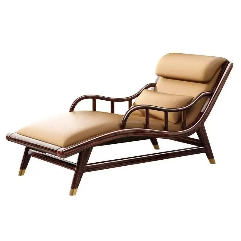 #New Chinese Style Solid Wood Recliner, Home Leisure Chaise Lounge, Living Room Nap Single Sofa Chair, Balcony Beanbag Chair