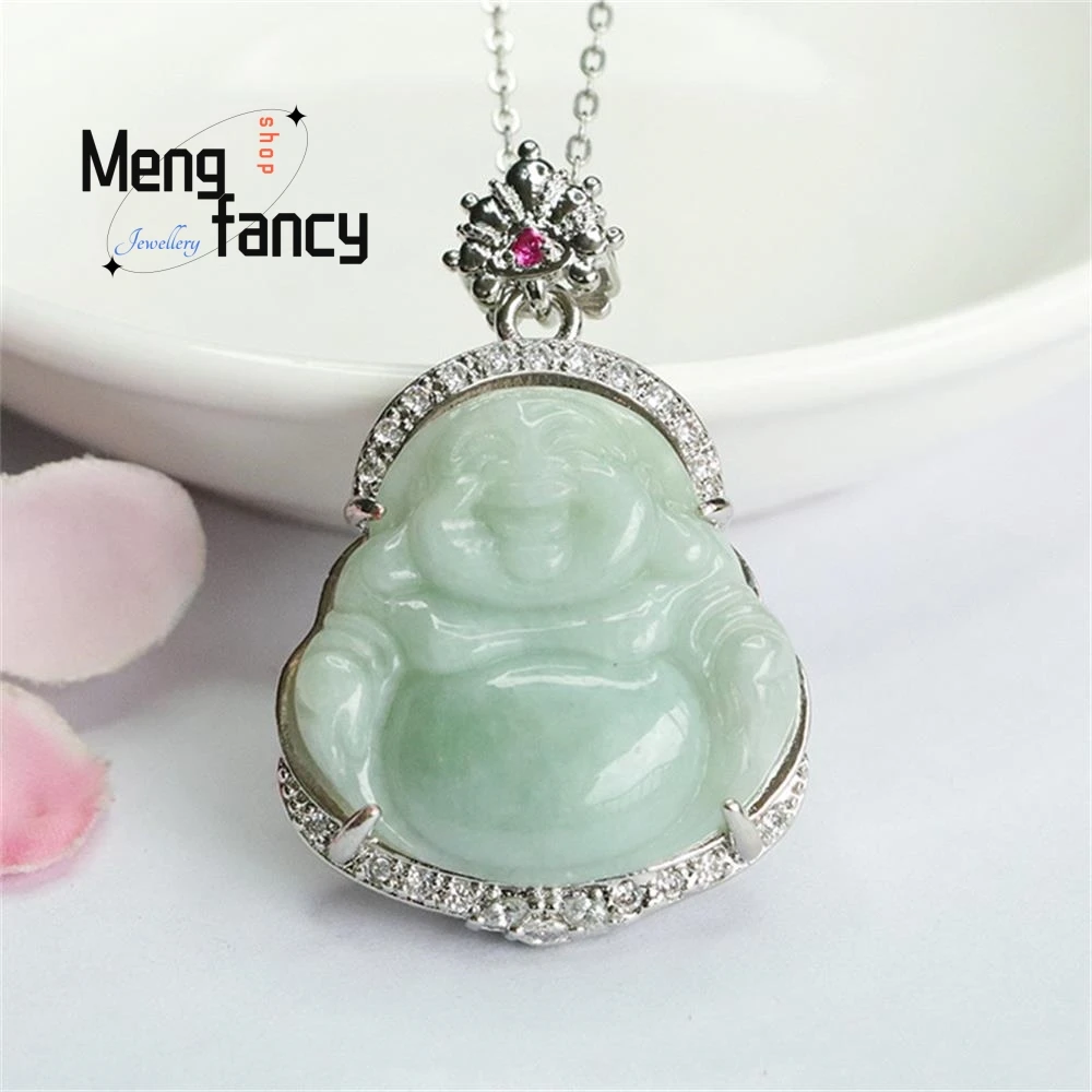 

Natural Myanmar A-goods Jadeite Maitreya Buddha Jade Pendant Exquisite Elegant Simple High-grade Luxury Quality Fashion Jewelry