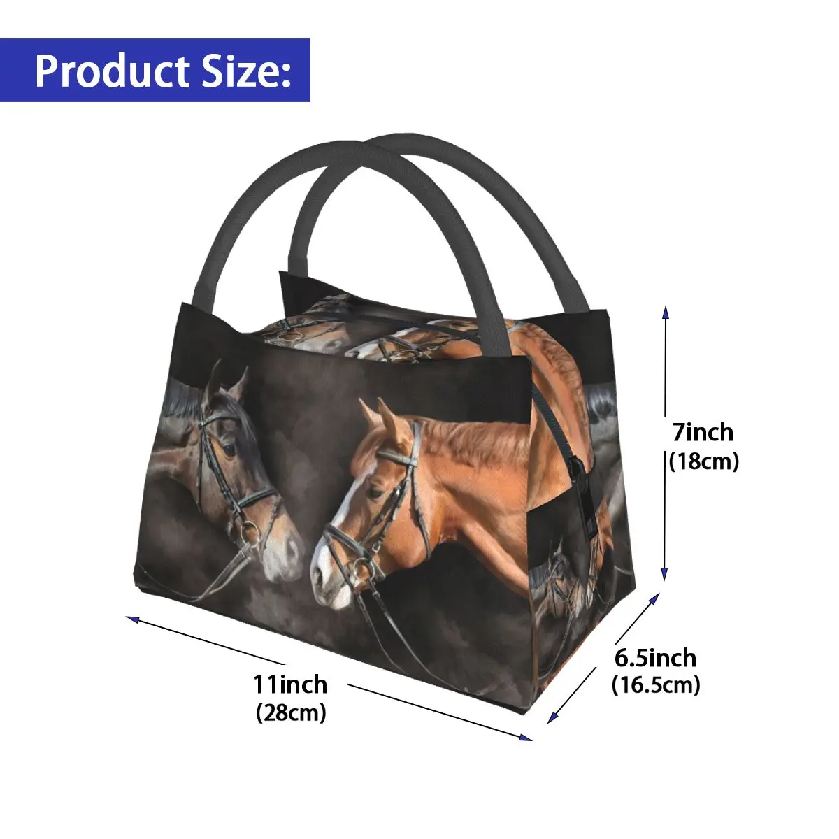 Portable Insulated Thermal Food Picnic Lunch Bag Box Tote Horse Print Tote Food Fresh Cooler Bags Pouch For Women Kids Children