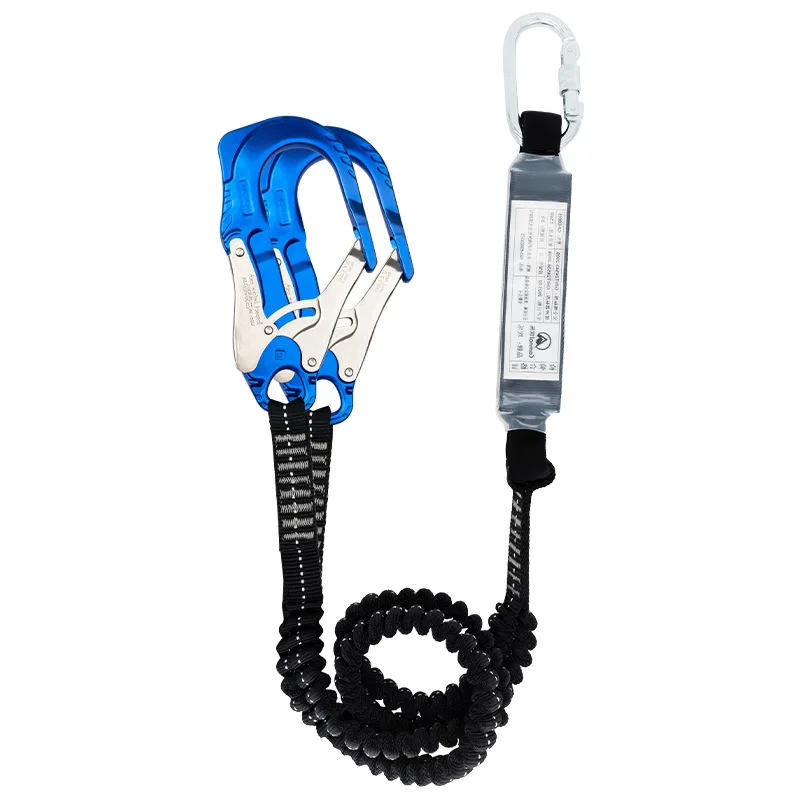 Elastic Fall Prevention Safety Rope, Steel & Aluminum Double Hook Buffer Bag for High-Altitude Work Rescue