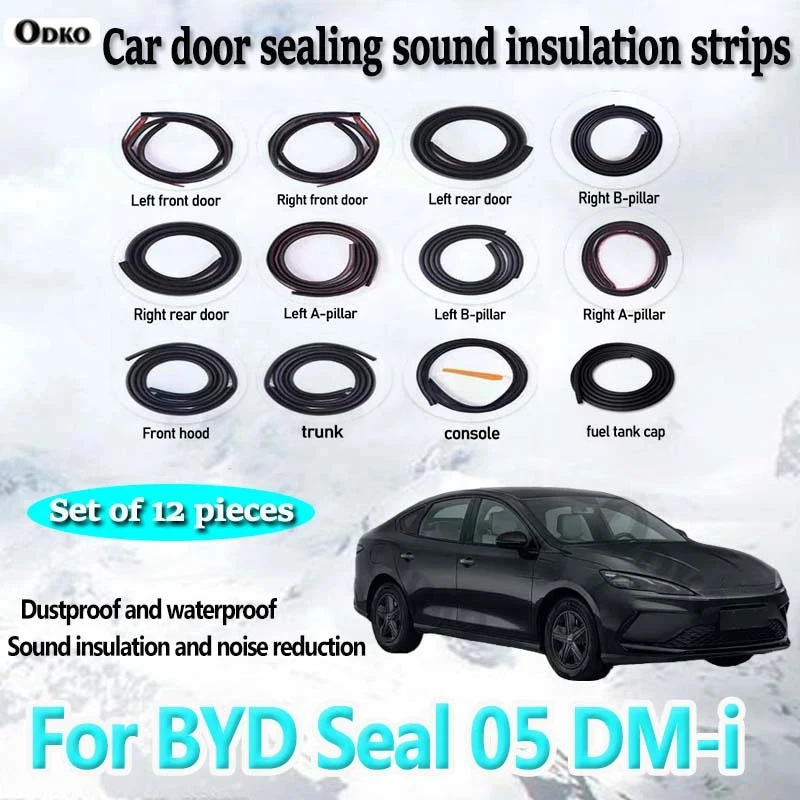 Car Door Seal Strip Rubber Noise Insulation Dustproof Seal Strip Not easy to Fall off For BYD Seal 05 DM-i Car Accessories 12Pcs