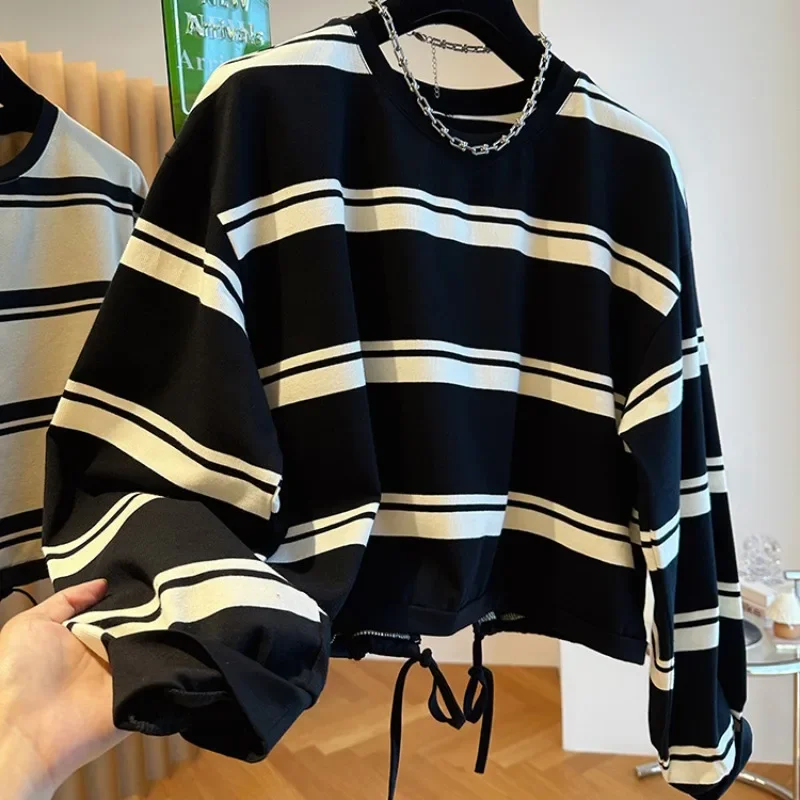 

Female Spring Summer Korean Fashion Striped Color Blocking O-neck Women Clothes Simplicity All-match Appear Thin Cotton Top Tee
