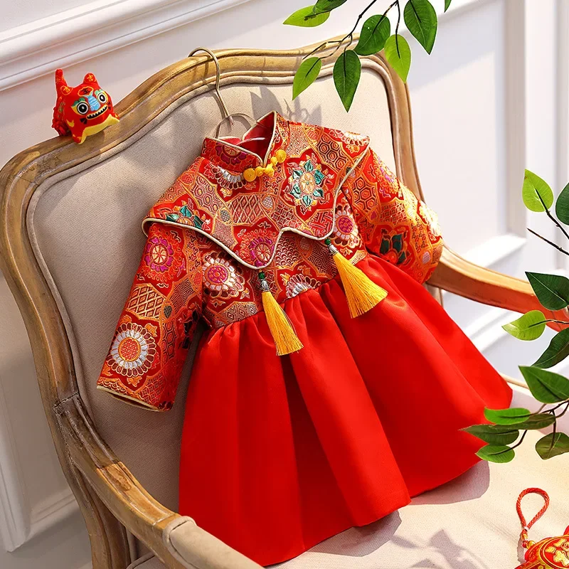 

Red Baby Girl Christmas Dress Toddler Girls New Year Clothes Infant Tang Cheongsam Qipao Dress Kids Birthday Costume 2-8 Years