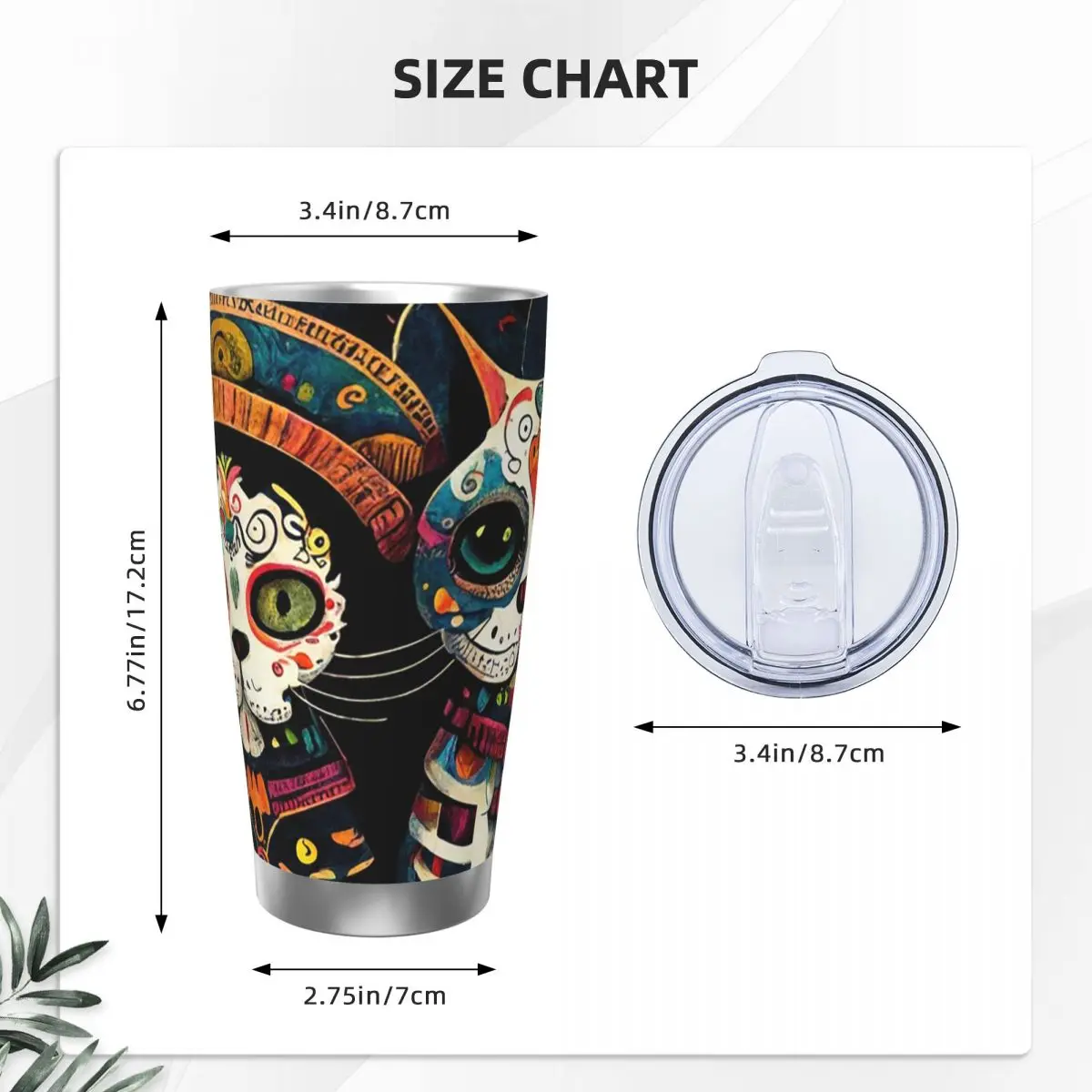 Day Of The Dead Kitten Cat Sugar Skull Dia De Los Muertos Stainless Steel Tumbler Vacuum Insulated Mugs Thermal Cold Cup 20oz