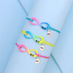 Lovecryst 3Pcs/Set Rainbow Colorful Children's Bracelet Adjustable Rope Braided Bff Best Friend Cute Charm Jewelry Gift For Kids