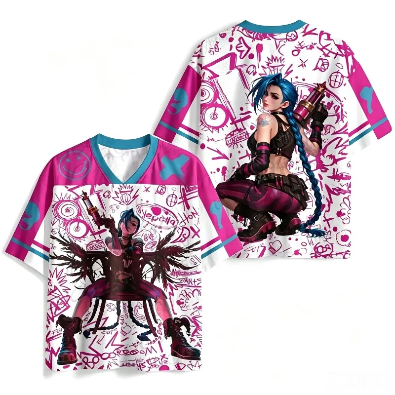 2026 New Jinx Graphic Sports Jersey Popular Game Fan Cosplay Short Sleeve Top Sports Design Mesh Shirt for Adults and Children