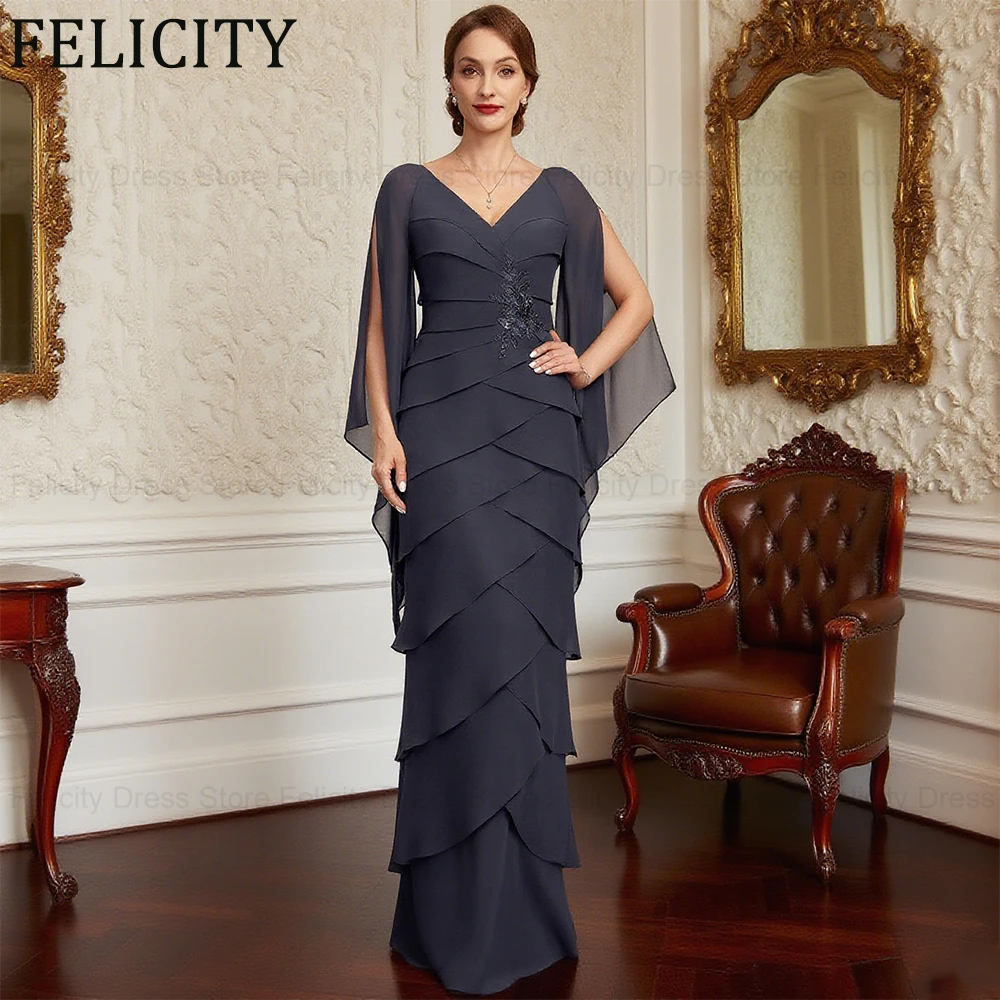 

FELICITY Customized Modern Mother of the Bride Dress 2025 Tiered Mermaid Applique Sequin Wedding Guest Dress Long Evening Gowns