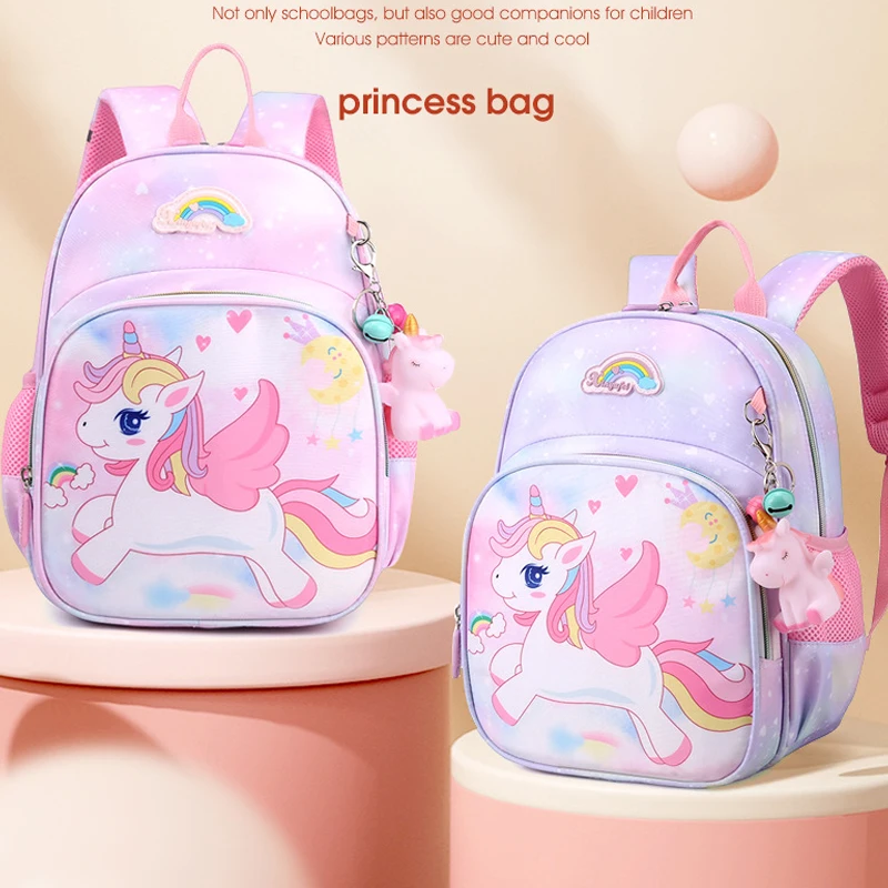 Mochila de unicornio para niñas, morral escolar de princesa rosa con dibujos animados, mochilas de guardería, 2024