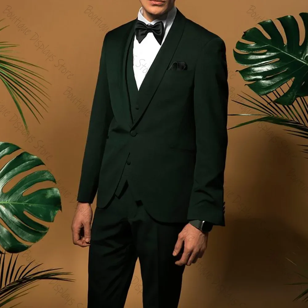 

Daily Green Men Suit Single-breasted Peak Lapel 3 Pieces(Jacket+Pants+Vest) Male Formal Wedding Party Set