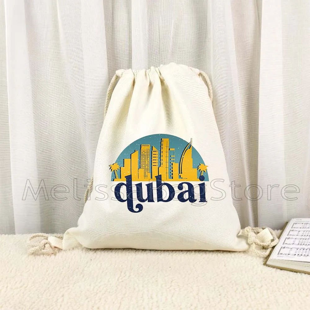 London Dubai Paris New York Seoul Bangkok Venice Cityscape Istanbul Quebec Kuala Lumpur Canvas Drawstring Backpack Bags Sackpack