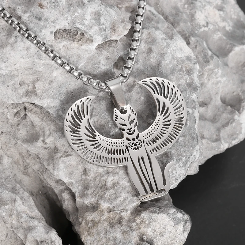 Men\\\'s Stainless Steel Ancient Egyptian Cat Cthulhu Mythos Terminator Pendant Necklace Women\\\'s Fashion Cool Jewelry