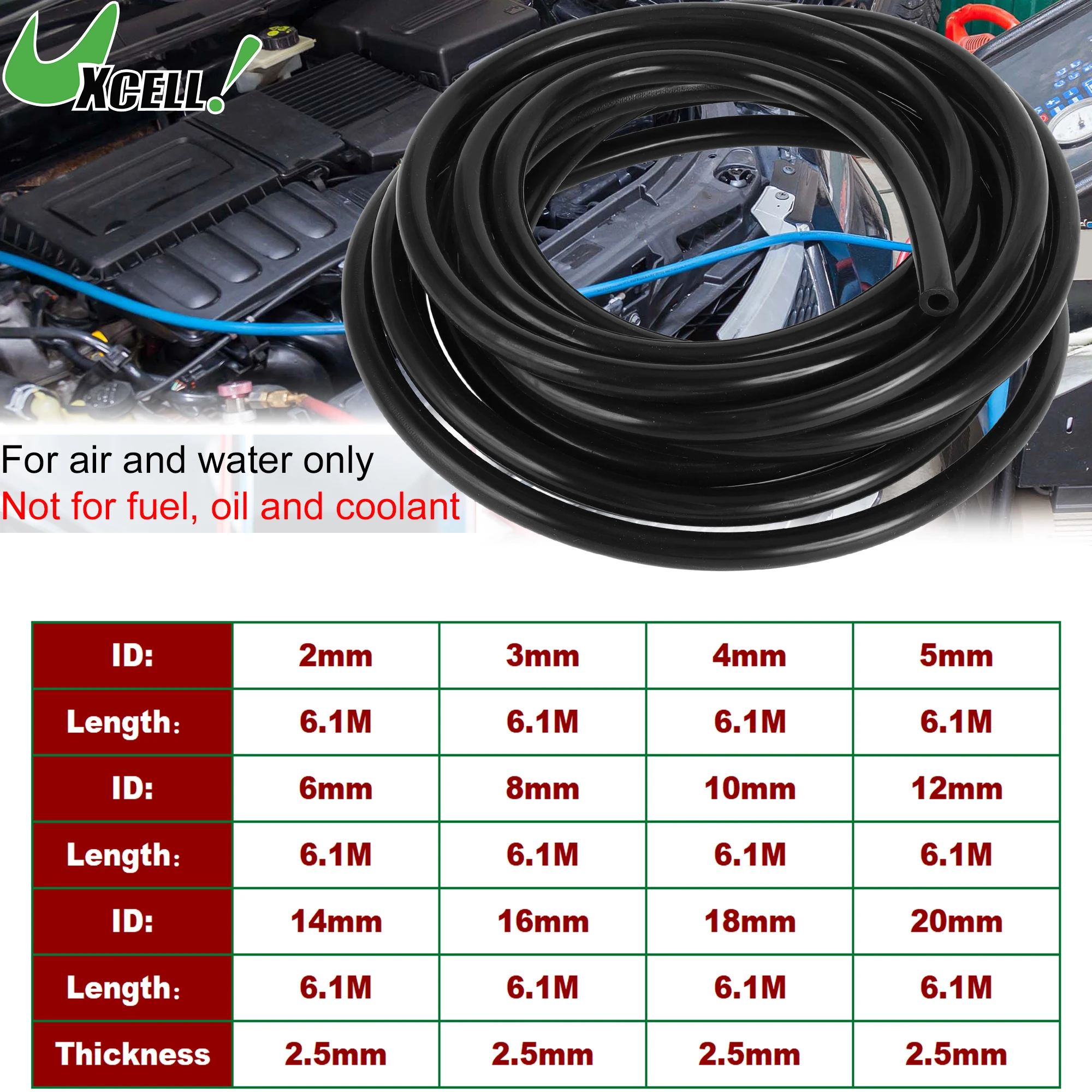 

UXCELL 6.1M Long Silicone Vacuum Tubing Hose Engine Car Vacuum Line Silicone High Temperature 2mm-20mm ID 2.5mm Thickness