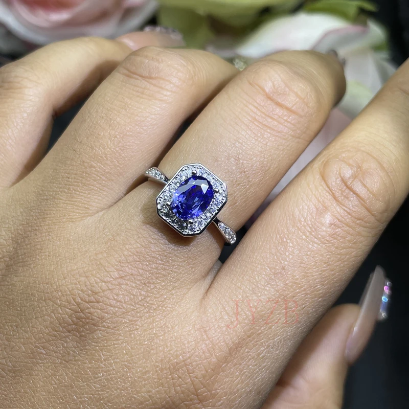 High-grade natural Tanzanite ring for women ins Niche gemstone Ring Light luxury High quality sterling silver opening adjustable