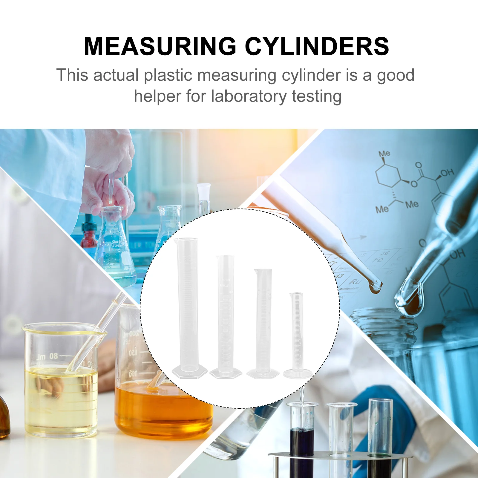 4 cilindros de medição de plástico dos pces tubo de ensaio graduado da ciência