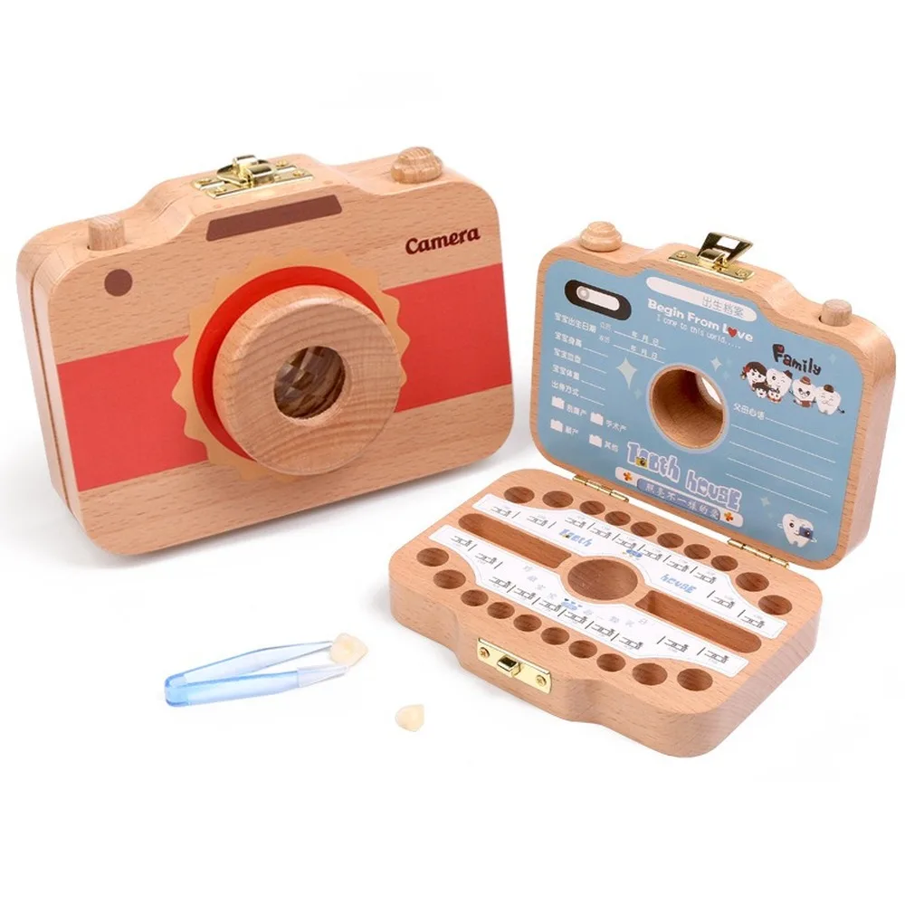 Caja de Madera para Dientes de Leche, Caja de Recuerdo para Dientes de Bebé, Contenedor de Madera con Forma de Cámara, Almacenamiento de Dientes, Regalo para Niños, Tandendoosje, Caja Dient