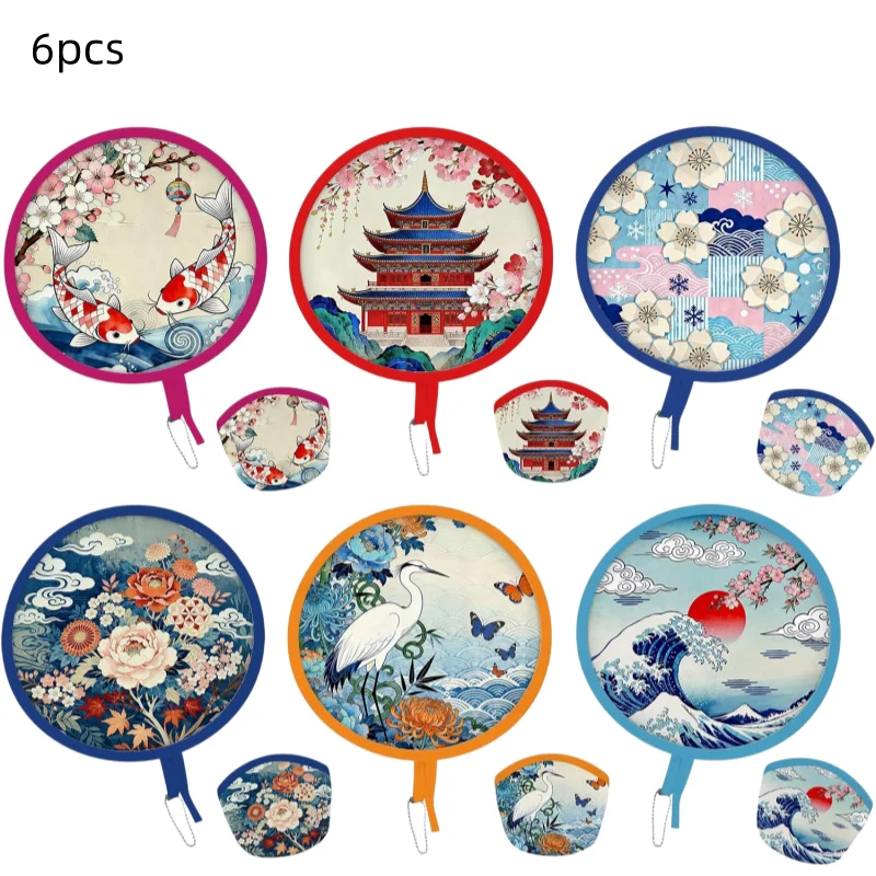 6-teiliges Set aus faltbaren runden Handfächer und Flying Discs - Tragbares Sommergeschenk für Outdoor-Partys, Strand, Hochzeit, Reisen, Festivals, Unisex – Detail 8