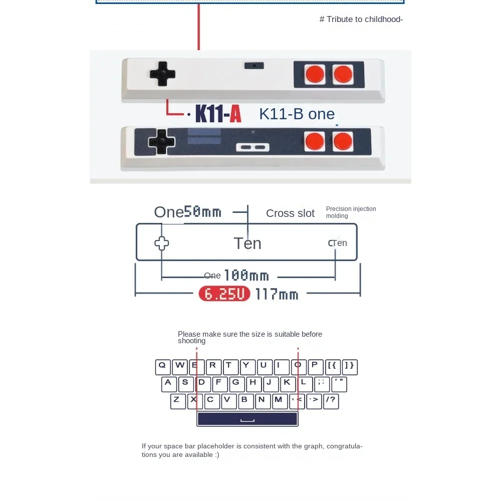JKDK K-11 Personalized Space Bar Keycap Classic Retro Game OEM Profile 6.25U Original NES Handle Replica for Mechanical Keyboard