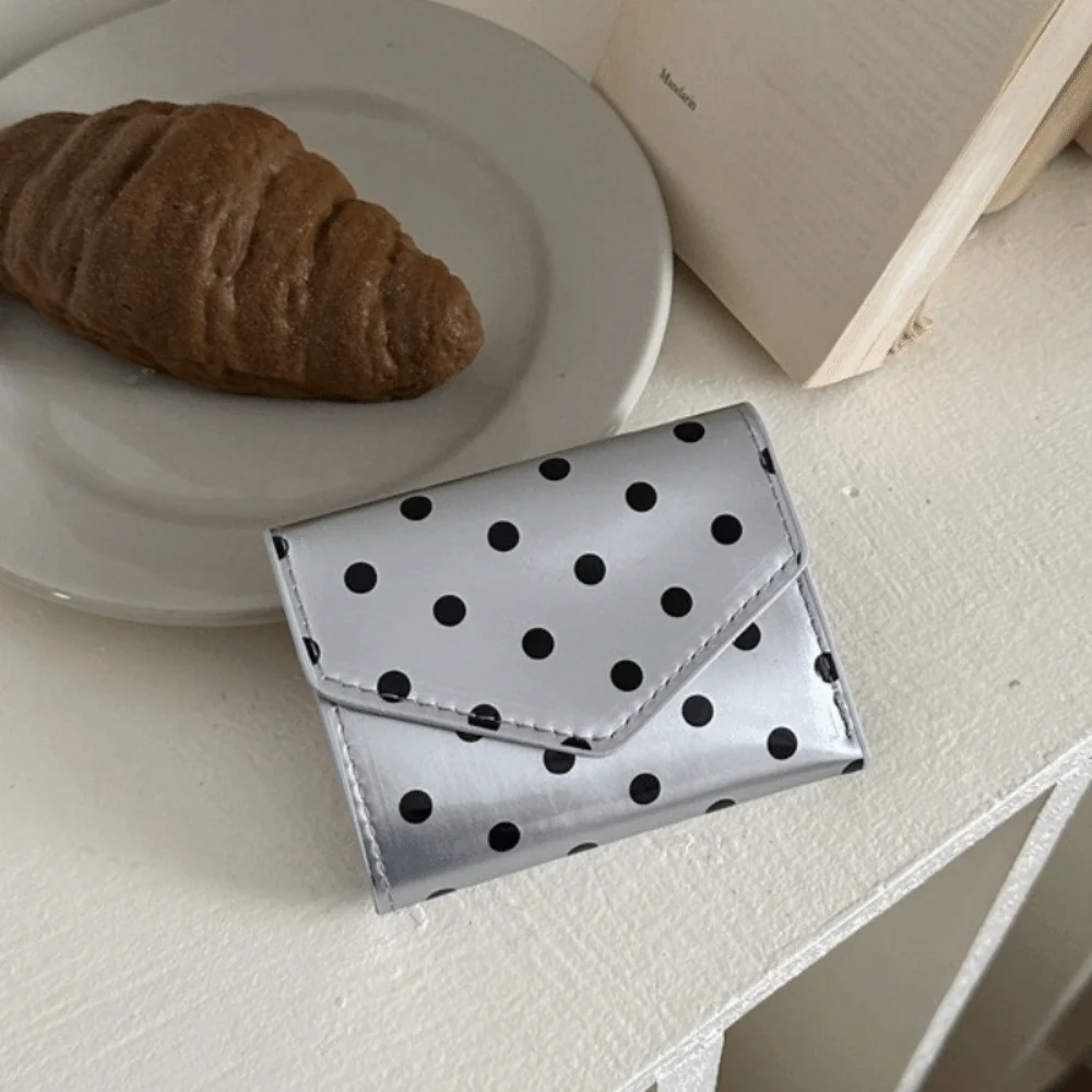 Compact Polka Dot Wallet Smooth Surface Multiple Slots Coin Clutch Purse Wear Resistant Mini Size Women's Card Holder Daily Use
