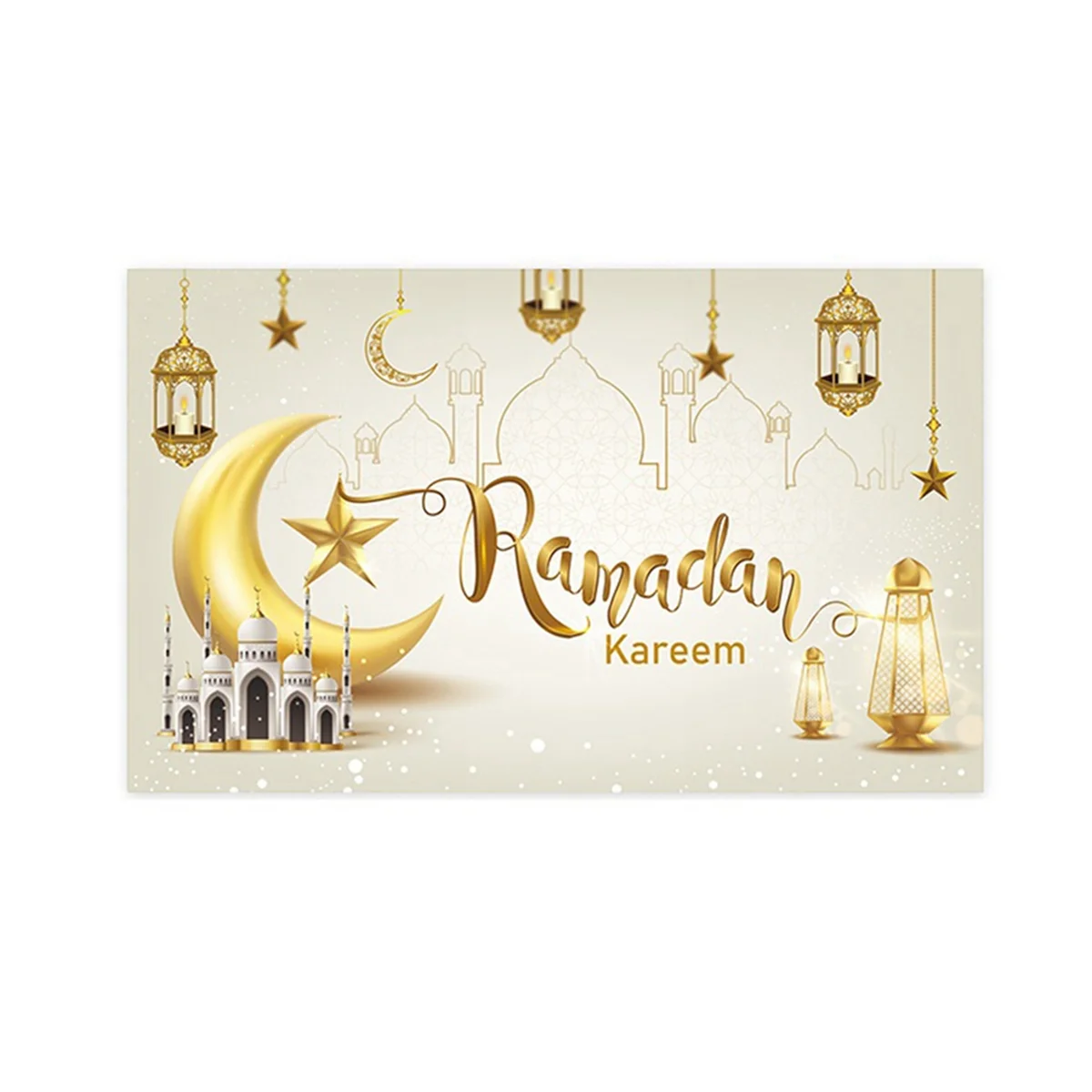 180x110cm Ramadan Festival Decor Hanging Flag Moon Row of Lights Holiday Party Photography Background Cloth,D