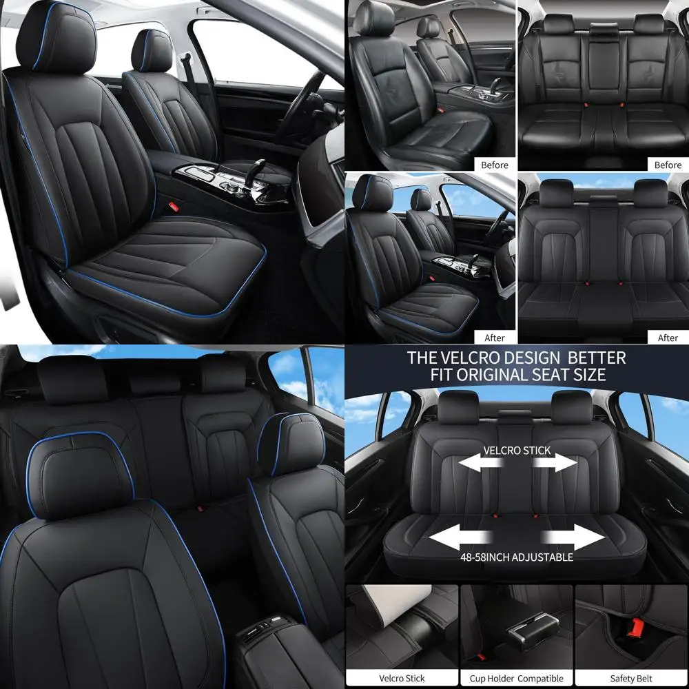 

Full Set Car Seat Covers, Waterproof Leather Protectors for Most Cars & SUVs, Non-Slip Interior, Blue Black